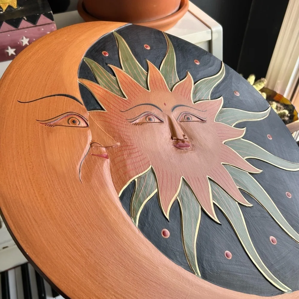 Vintage 15.75" Celestial Sun and Moon Wall Art - Black and Orange Whimsygoth - Picture 10 of 16